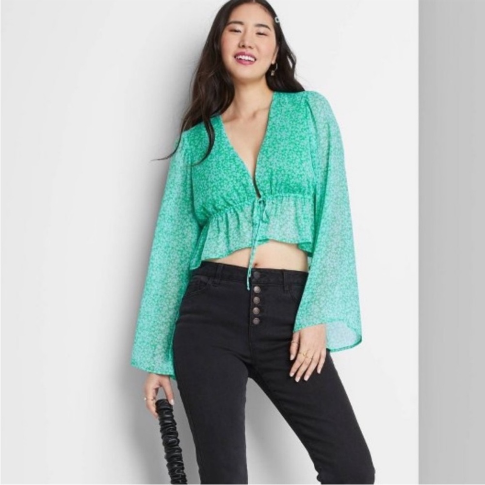Womens Wild Fable Long Sleeve Tie Front Woven Top